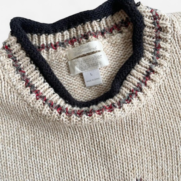 Vintage Christopher & Banks Tan Cream Knit Hand Embroidered Red Bird Sweater - Picture 2 of 7